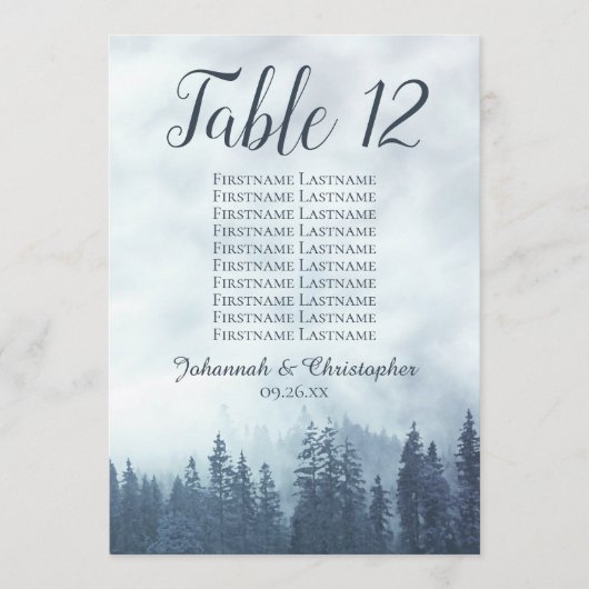 Blue Pines Wedding Chart Tischnummer Card Karte (Vorderseite)