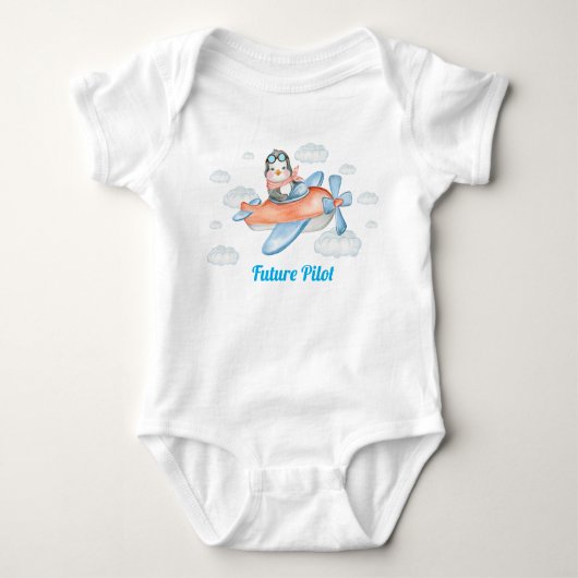 Blue Pinguin Animal Airplane Pilot Baby Bodysuit Baby Strampler (Vorderseite)
