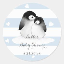 Blue Pinguin Baby Shower Stickers