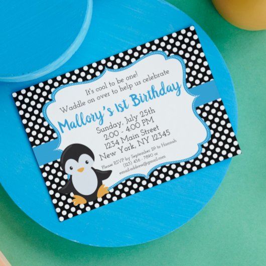 Blue Pinguin Birthday Einladung