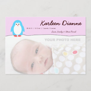 Blue Pinguin Pink Sky Geburtserklärung Ankündigung