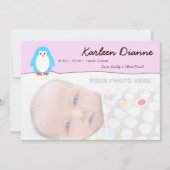 Blue Pinguin Pink Sky Geburtserklärung Ankündigung (Vorderseite)