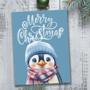 Blue Pinguin Weihnachten Urlaub Postkarte für Kind
