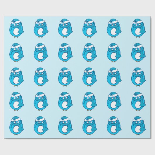 Blue Pinguin Wrapping Paper Geschenkpapier (Flach)