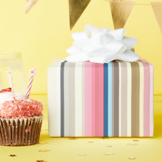 Blue, pink, almond and coffee stripes geschenkpapier (Geburtstagsparty)