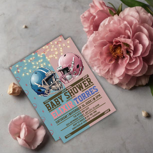 Blue & Pink American Football Helmet Baby Dusche Einladung