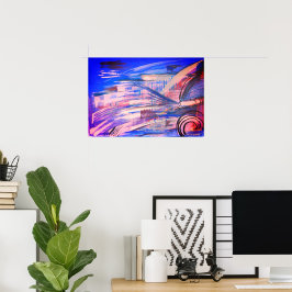 Blue Pink and Grau Abstrakt Art Poster
