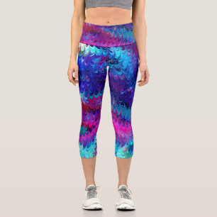 Blue Pink Aquamarin Abstrakt Marbella Ebru Kunst Capri Leggings