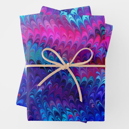 Blue Pink Aquamarin Abstrakt Marbella Ebru Kunst Geschenkpapier Set (Beispiel)