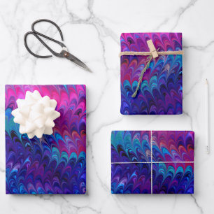 Blue Pink Aquamarin Abstrakt Marbella Ebru Kunst Geschenkpapier Set