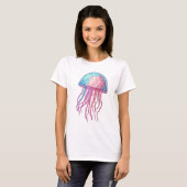 Blue & Pink Artistic Jellyfish Meeresbiologe T-Shirt (Vorne ganz)