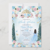 Blue & Pink Aschenputtel Fairytale Prinzessin Swee Einladung (Vorderseite)