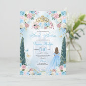 Blue & Pink Aschenputtel Fairytale Prinzessin Swee Einladung (Stehend Vorderseite)