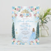 Blue & Pink Aschenputtel Fairytale Prinzessin Swee Einladung (Stehend Vorderseite)