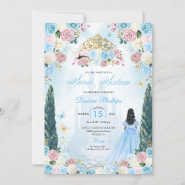 Blue & Pink Aschenputtel Fairytale Prinzessin Swee Einladung