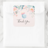 Blue & Pink Baby Flasche mit Blume Border Quadratischer Aufkleber (Tasche)