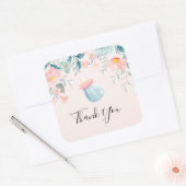 Blue & Pink Baby Flasche mit Blume Border Quadratischer Aufkleber (Umschlag)