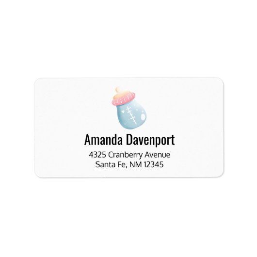 Blue & Pink Baby Flasche Niedlich Adressaufkleber (Vorne)