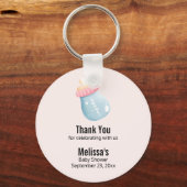 Blue & Pink Baby Flasche Niedlich Babydusche Danke Schlüsselanhänger (Vorderseite)