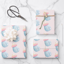 Blue & Pink Baby Flasche Niedlich Geschenkpapier Set