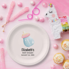 Blue & Pink Baby Flasche Niedlich Pappteller