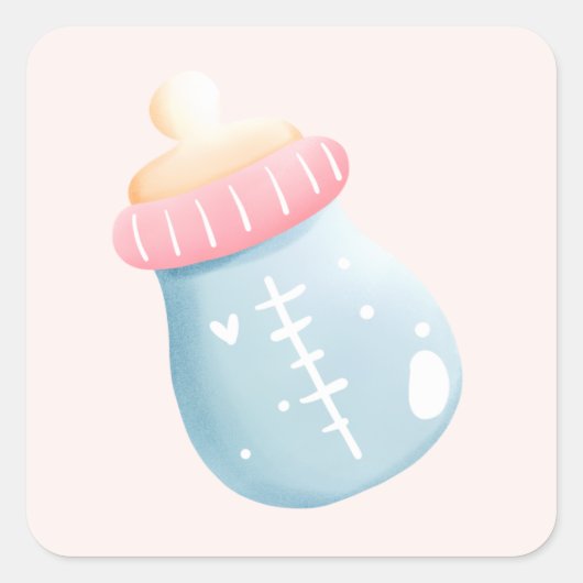 Blue & Pink Baby Flasche Niedlich Quadratischer Aufkleber (Vorderseite)