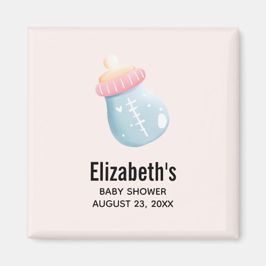 Blue & Pink Baby Flasche Save the Date Niedlich Magnet (Vorne)