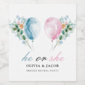 Blue Pink Balloons Gender Reveal Party Weinetikett (Einzelnes Label)