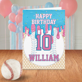 Blue Pink Baseball Drip Any Age Birthday Karte