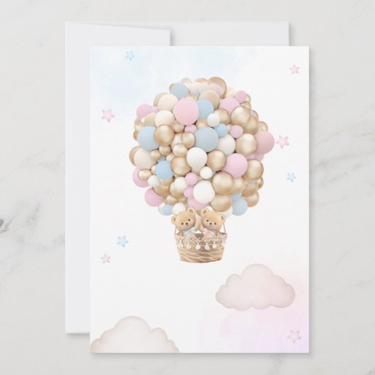 Blue Pink Bear Balloon Gender Reveal Baby Dusche Einladung (Rückseite)