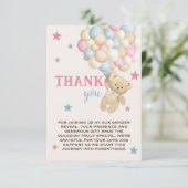 Blue Pink Bear & Balloons Moderne Geschlechterdars Dankeskarte (Stehend Vorderseite)