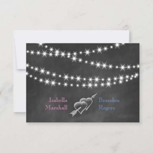 Blue & Pink Blackboard Twinkle Lights UAWG. RSVP Karte (Vorderseite)