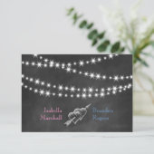 Blue & Pink Blackboard Twinkle Lights UAWG. RSVP Karte (Stehend Vorderseite)