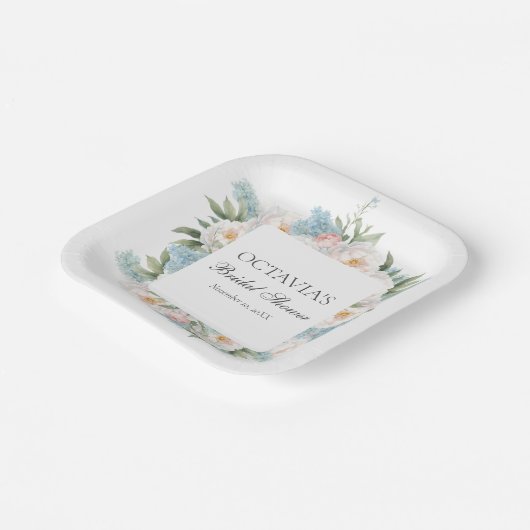 BLUE PINK BLOMING BLUME BRIDAL MONOGRAM PAPPTELLER (Gewinkelt)