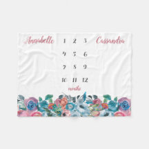 Blue Pink Blues Floral Twin Milestone Baby