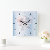 Blue Pink Blume Wall Clock Quadratische Wanduhr (Zuhause)