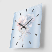 Blue Pink Blume Wall Clock Quadratische Wanduhr (Winkel)