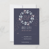 Blue Pink Blume Wreath Wedding RSVP Card (Vorderseite)