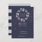Blue Pink Blume Wreath Wedding RSVP Card (Vorne/Hinten)