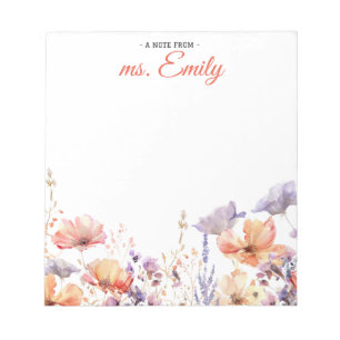 Blue pink Boho Wasserfarben Border Personalisiert Notizblock