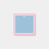 Blue Pink Borders Monogrammed Post-it Klebezettel (Vorderseite)