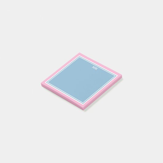 Blue Pink Borders Monogrammed Post-it Klebezettel (angewinkelt)