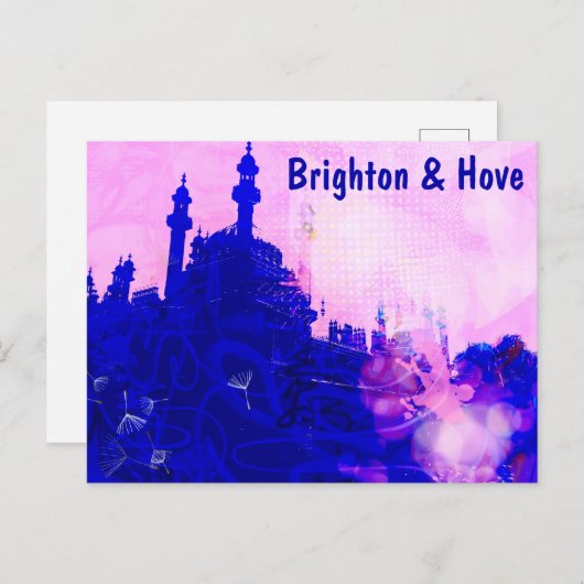 Blue & Pink Brighton Pavillon Screenprint Postkarte (Vorne/Hinten)