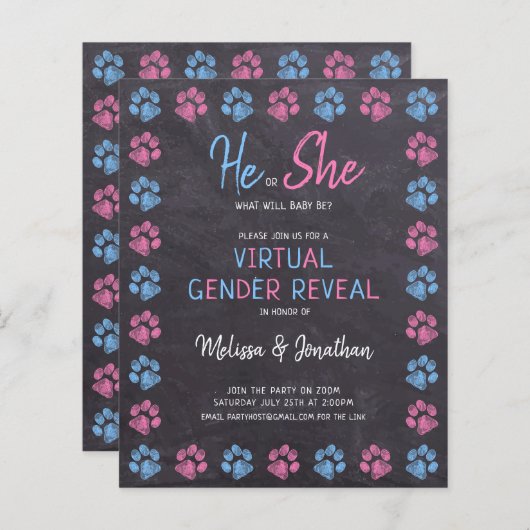 Blue Pink Chalkboard Virtual Gender Reveve (Vorne/Hinten)