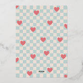 Blue Pink Checkerboard Herz Valentine's Day Card Folien Feiertagskarte (Rückseite)