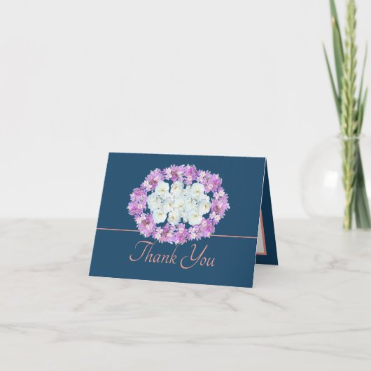 Blue Pink Chic Rose Crocuses Wreath Vielen Dank Karte (Vorderseite)