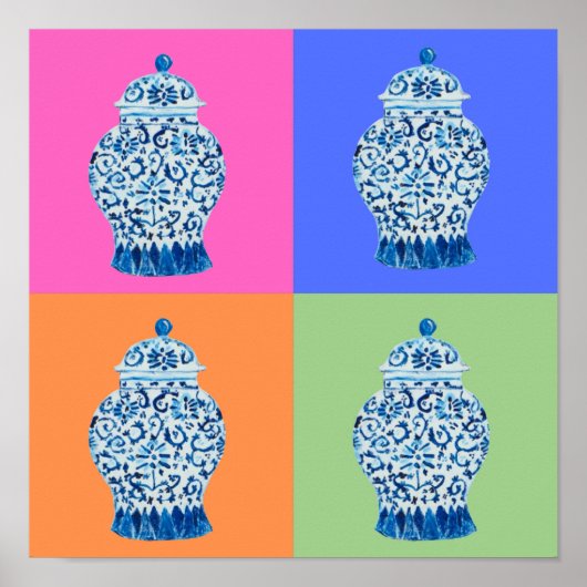 Blue Pink Chinoiserie Ginger Jakar Kunstdruck Poster (Vorne)