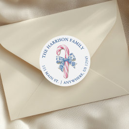 Blue Pink Chinoiserie Toile Candy Cane Adresse Runder Aufkleber