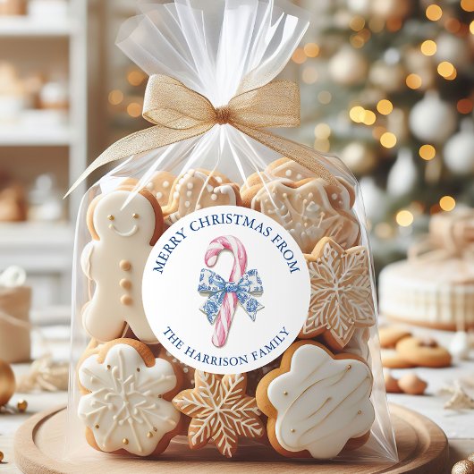 Blue Pink Chinoiserie Toile Candy Cane Weihnachten Runder Aufkleber