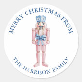 Blue Pink Chinoiserie Toile Nutcracker Weihnachten Runder Aufkleber (Vorderseite)